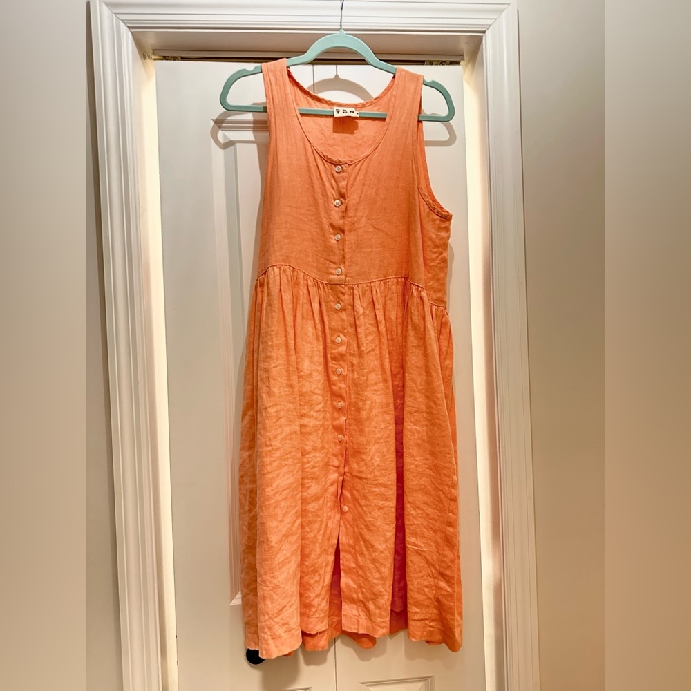 Beaton gathered dress in coral
